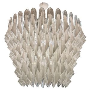 Gran Lámpara Escultórica de Vidrio de Murano Blanco y Transparente